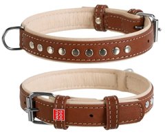 Collar WauDog SOFT - кожаный ошейник с заклепками для собак - 57-71 см, Коричневый Petmarket