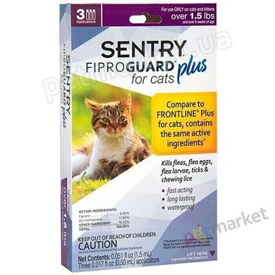 Sentry FIPROGUARD PLUS - Фіпрогард Плюс - краплі від бліх, кліщів і вошей для кішок - 1 піпетка % Petmarket