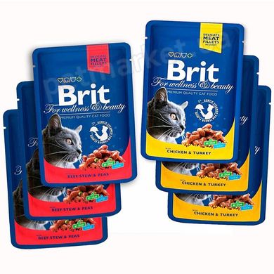 Brit Premium FAMILY PLATE Gravy - Семейная тарелка 4 вкуса - набор влажных кормов для кошек (12 шт. х 100 г) Petmarket
