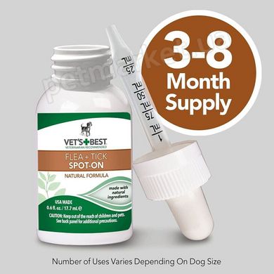 Vet`s Best Flea + Tick Spot On Bottle - краплі на холку від бліх та кліщів для собак всіх порід % Petmarket
