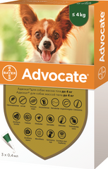 Bayer ADVOCATE - комплексний засіб від паразитів для собак до 4 кг - 1 піпетка %. Термін придатності до 05.2024 р Petmarket