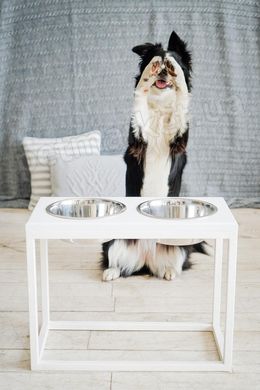 Harley and Cho DINNER Brown Wood + White - миски на дерев'яній підставці для середніх і великих собак, XL40 Petmarket