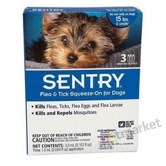 Sentry КАПЛИ от блох, клещей и комаров для собак весом до 7 кг - 1 пипетка Petmarket