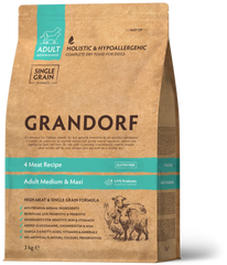 Grandorf Adult Medium & Maxi 4 Meat - корм з живими пробіотиками для собак (4 види м'яса) - 10 кг % Petmarket
