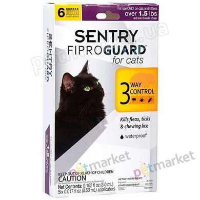 Sentry FIPROGUARD - Фіпрогард - краплі від бліх, кліщів і вошей для кішок - 1 піпетка % Petmarket