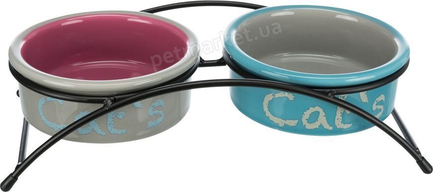 Trixie Bowl Set яскраві керамічні миски на підставці для котів - 300 мл х 2 шт. Petmarket