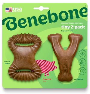 Benebone Tiny 2-Pack - набір з 2 міцних жувальних іграшок зі смаком бекону для собак міні порід Petmarket