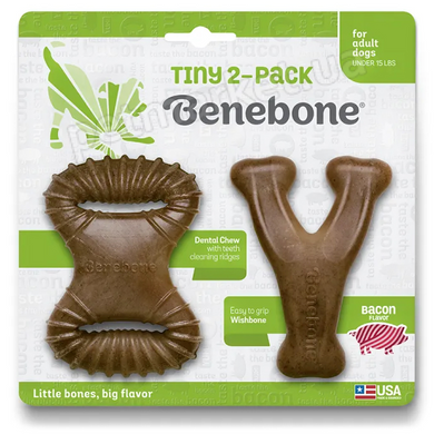 Benebone Tiny 2-Pack - набор из 2 прочных жевательных игрушек со вкусом бекона для собак мини пород Petmarket