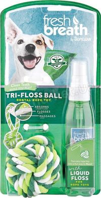 TropiClean LIQUIDFLOSS + Triflossball Small - Жидкая зубочистка с канатом - набор для ухода за ротовой полостью собак мелких пород Petmarket