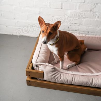 Harley and Cho DREAMER Wood Nature + Pudra Velour - деревянная кровать с велюровой лежанкой для собак - L 90х60 см % Petmarket