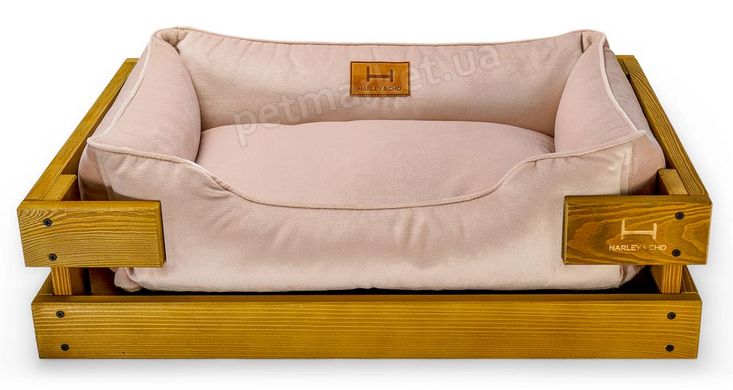 Harley and Cho DREAMER Wood Nature + Pudra Velour - деревянная кровать с велюровой лежанкой для собак - L 90х60 см % Petmarket