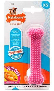 Nylabone Puppy Chew Dental Bone - жувальна іграшка для цуценят (смак курки), рожевий Petmarket
