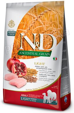 N&D Adult Medium & Maxi Light Chicken & Pomegranate низькозерновий корм для собак середніх/великих порід із зайвою вагою - 12 кг Petmarket