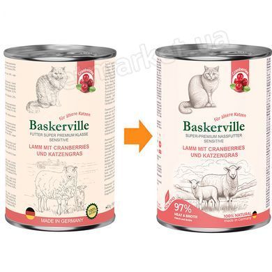 Baskerville Sensitive Ягня/Журавлина/Котяча м'ята - консерви для чутливих котів - 400 г % Petmarket