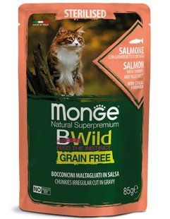 Monge Cat Bwild Grain Free Sterilised Salmon with Shrimps - консервы для стерилизованных кошек (лосось/креветки/овощи) - 85 г Petmarket