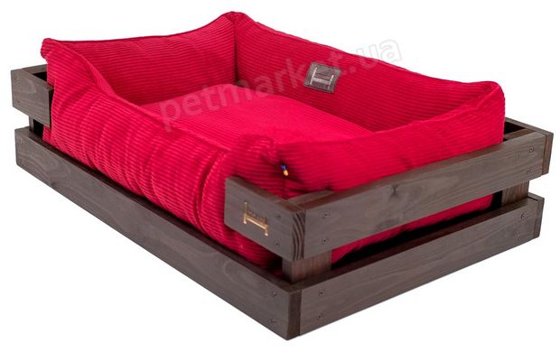 Harley and Cho DREAMER Wood Brown + Gray Velvet - деревянная кровать с вельветовой лежанкой для собак - XXL 120х80 см % Petmarket