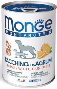Monge Dog Fruit Monoprotein Turkey with Citrus Fruits - монопротеїнові консерви для собак (індичка та апельсин) - 400 г Petmarket