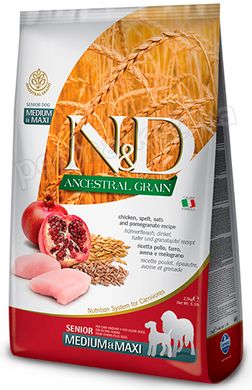 N&D Senior Medium & Maxi Chicken & Pomegranate низькозерновий корм для літніх собак середніх/великих порід - 12 кг Petmarket