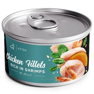 Savory Chicken Fillets rich in Shrimps in Jelly for Kittens &ndash; влажный корм для котят в желе (филе курицы с креветками) - 70 г Petmarket