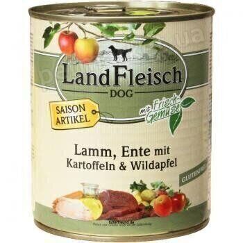 LandFleisch Lamm, Ente mit Kartoffeln & Wildapfel - консервы для собак (ягненок, утка, картофель, дикое яблоко), 800 г % Petmarket