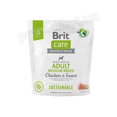 Brit Care Dog Sustainable Medium - корм для собак середніх порід (курка/комахи), 12 кг. Petmarket