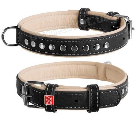 Collar WauDog SOFT - шкіряний нашийник з заклепками для собак - 57-71 см, Чорний Petmarket