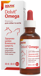 Dolfos DolVit Omega добавка для шкіри та шерсті собак та котів (краплі) - 50 мл Petmarket