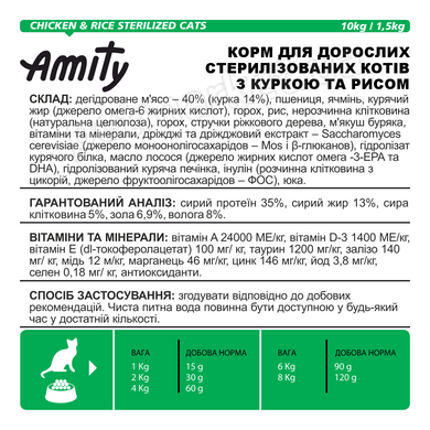 Amity STERILIZED Chicken & Rice - корм для стерилизованных кошек (курица/рис) - 10 кг Petmarket