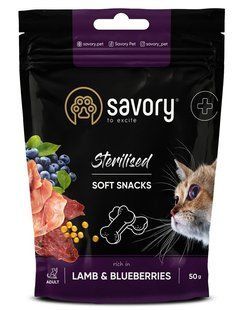 Savory Soft Snacks Sterilised - мягкое лакомство для стерилизованных кошек (ягненок и черника) - 50 г Petmarket