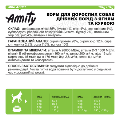 Amity MINI ADULT - корм для собак дрібних порід (курка/ягня) - 10 кг Petmarket