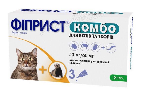 KRKA ФИПРИСТ КОМБО - капли для кошек и хорьков от блох и клещей Petmarket