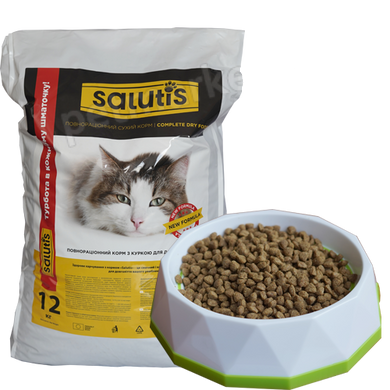 Salutis - повнораціонний корм для дорослих котів з куркою, 12 кг Petmarket