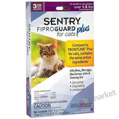 Sentry FIPROGUARD PLUS - Фипрогард Плюс - капли от блох, клещей и вшей для кошек - 1 пипетка Petmarket