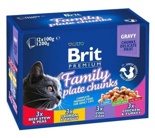 Brit Premium FAMILY PLATE Gravy - Сімейна тарілка 4 смаки - набір вологих кормів для кішок (12 шт. Х 100 г) Petmarket