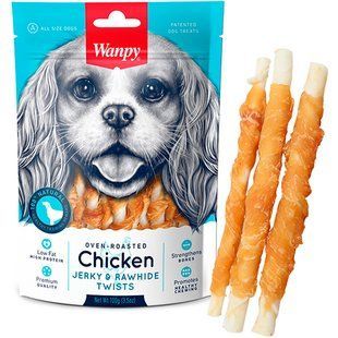 Wanpy Chicken Jerky & Rawhide Twists - Палички з в&rsquo;яленою куркою - ласощі для собак, 850 г Petmarket