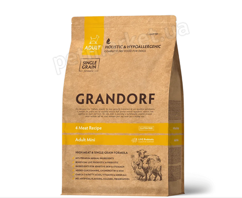 Grandorf MINI ADULT 4 Meat Recipe - корм з пробіотиками для дрібних собак (4 види м'яса) - 1 кг % Petmarket