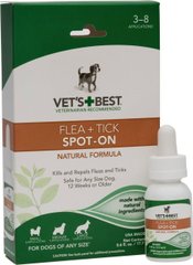 Vet`s Best Flea + Tick Spot On Bottle - натуральные капли на холку от блох и клещей для собак % Petmarket