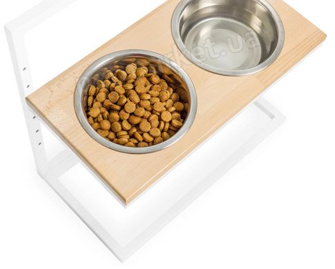 Harley and Cho LIFT WOOD White - регульовані по висоті миски на дерев'яній підставці для собак - Коричневий, M Petmarket