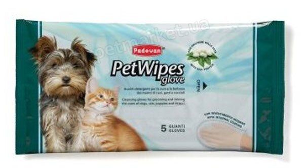 Padovan PET WIPES GLOVE - очищаючі вологі рукавички для собак і кішок - 5 шт. Petmarket