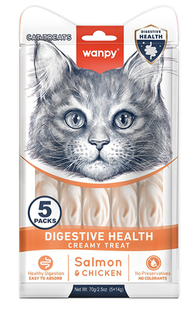 Wanpy Functional Creamy Lickable Treat Digestive Health Salmon & Chicken - жидкое лакомство для кошек с чувствительным пищеварением (лосось/курица) Petmarket