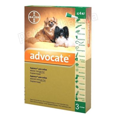 Bayer ADVOCATE - комплексний засіб від паразитів для собак до 4 кг - 1 піпетка % Petmarket
