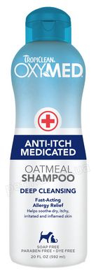 TropiClean OxyMed Anti-Itch Medicated Oatmeal - лікувальний шампунь для сверблячої шкіри собак та котів, 592 мл Petmarket