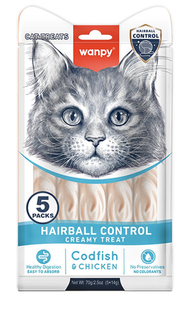 Wanpy Functional Creamy Lickable Treat Hairball Control Cod & Chicken - жидкое лакомство для выведения шерсти у кошек (треска/курица) Petmarket