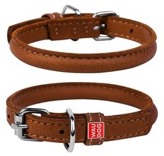 Collar WauDog SOFT - кожаный круглый ошейник для длинношерстных собак - 33-41 см, Коричневый Petmarket