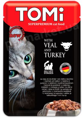 TOMi Superpremium Veal/Turkey - Телятина/Индейка - влажный корм для кошек, пауч 100 г Petmarket