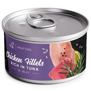 Savory Chicken Fillets rich in Tuna in Jelly for Adult Cats - влажный корм для кошек в желе(филе курицы с тунцем) - 70 г Petmarket