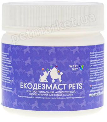 WestVet Екодезмаст Pets протизапальний, антисептичний гель для шкіри тварин - 100 г Petmarket