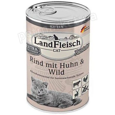 LandFleisch KITTEN PASTETE RIND MIT HUHN & WILD - консерви для кошенят (яловичина/курка/м'ясо дичини) - 400 г % Petmarket