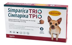 Zoetis Симпарика Трио - таблетка от блох, клещей, гельминтов для собак 1,25-2,5 кг - 1 таблетка Petmarket