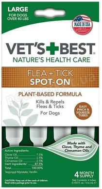 Vet`s Best Flea + Tick Spot On Large - краплі від бліх та кліщів для собак від 18 кг - 1 піпетка % РОЗПРОДАЖ Petmarket